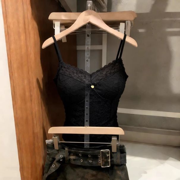 Sexy And Purely Alluring Lace Patchwork Camisole With Chest Pads For Women, 2026 Summer New Style, Short Base Layer Top_ecoleips.com