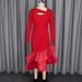 Elegant Red Off-Shoulder Mermaid Dress With Lace Sleeves & High Waist For Banquets & Parties_ecoleips.com