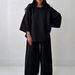 Women's Waffle Knit Set Solid Color Loose Fitting Wide Sleeved Top High Waisted Wide Leg Pants Two Piece Cross Border_ecoleips.com