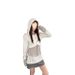 American Retro Patchwork Knitted Hooded Sweatshirt Jacket Women, Autumn And Winter, High-end Style, Slim-fit Short Top_ecoleips.com