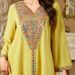 Women's Clothing Elegant Muslim Sequin Luxury Embroidered Abaya Dress With Beaded Details – Elegant Muslim Long Sleeve Maxi Dress (Apricot/Yellow)_ecoleips.com