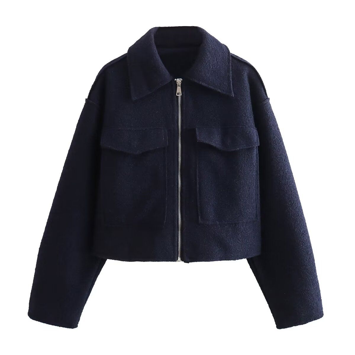 Women’s Cropped Faux Suede Jacket – Oversized Streetwear Coat With Stand Collar, Slim-Fit Stretch Polyester For Casual Layering_ecoleips.com