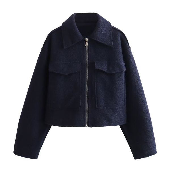 Women’s Cropped Faux Suede Jacket – Oversized Streetwear Coat With Stand Collar, Slim-Fit Stretch Polyester For Casual Layering_ecoleips.com