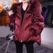 Women's Fashionable Angora Red Down-Alternative Coat, Lightweight Long Puffer Jacket For Winter, Elegant Oversized Style With Faux Fur Collar_ecoleips.com