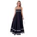 European And American 2026 Summer Strapless Low Square Neck Layered Flowy Beach Vacation Party Long Dress_ecoleips.com