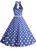 Women Vintage Halter Party Dress Summer Polka Dot Cocktail Prom Elegant Midi Dress_ecoleips.com
