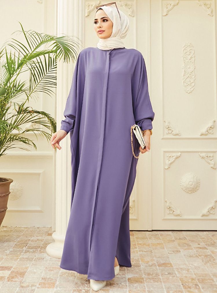 Verve Muslim Abaya Robe Fashion Batwing Sleeve Long Style_ecoleips.com