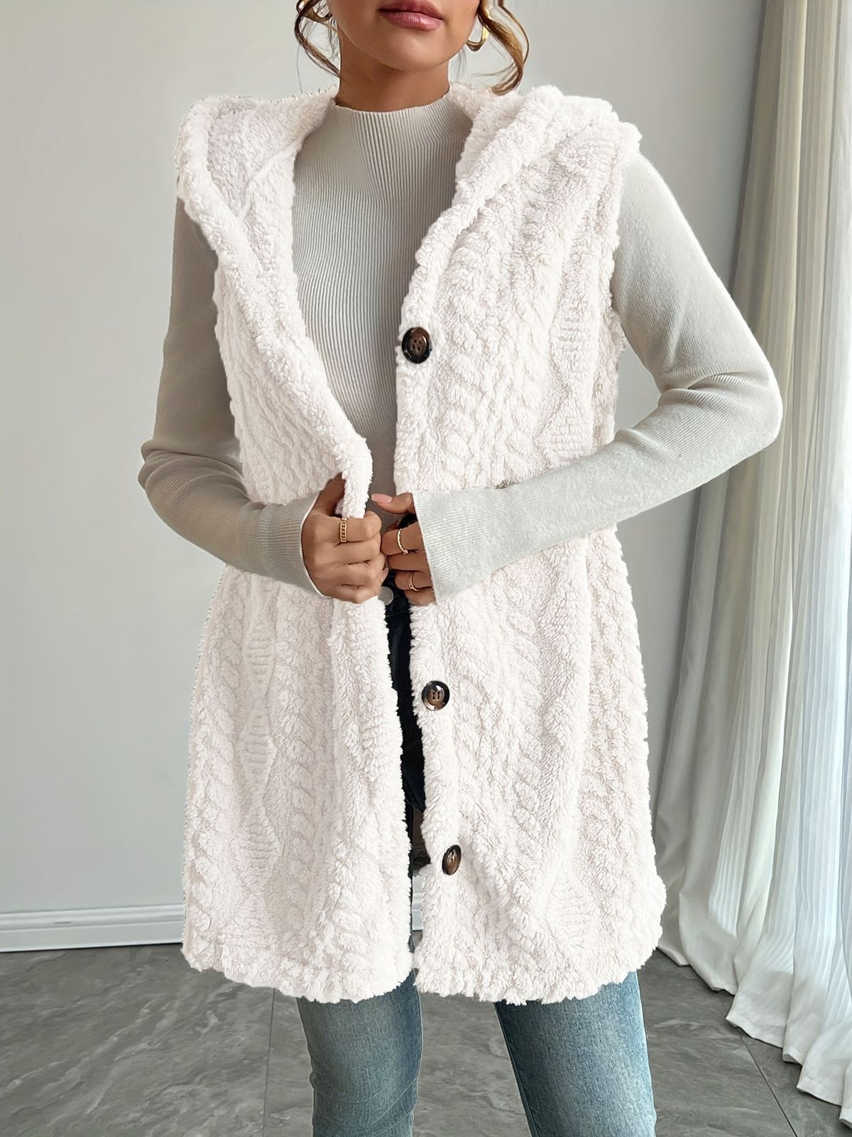 Double-Sided Fleece Hooded Button-Up Vest For Women – Lightweight & Stylish Winter Cardigan (Multiple Colors & Sizes)_ecoleips.com