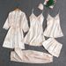 Women's Clothing Pajamas women summer ice silk sexy hot adult spring and autumn long sleeved thin women's nightgown five piece suit multi color_ecoleips.com
