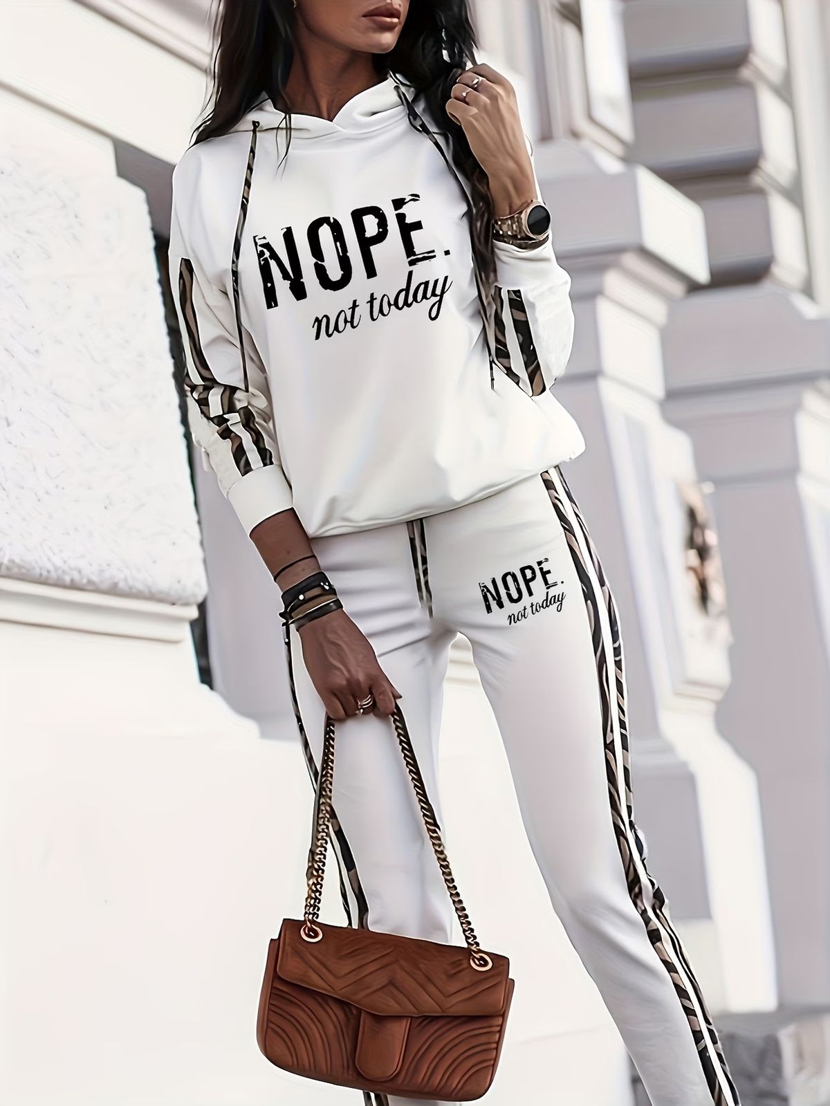 Women's English Letter Print Hoodie Set Trendy Spring Autumn Fashion Casual Comfortable Two-Piece Ensemble_ecoleips.com