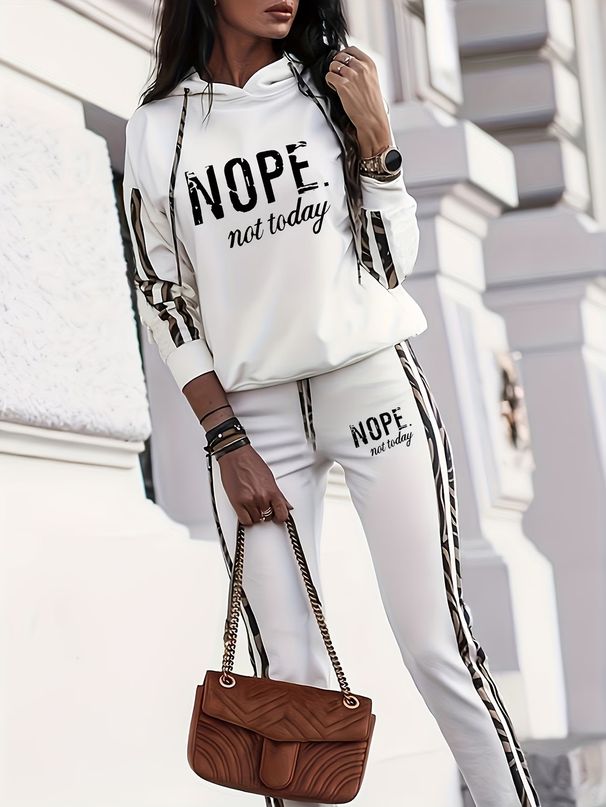 Women's English Letter Print Hoodie Set Trendy Spring Autumn Fashion Casual Comfortable Two-Piece Ensemble_ecoleips.com