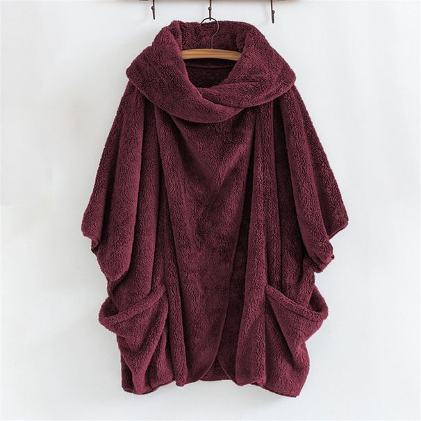 Women's Oversized Batwing Sleeve Coat – Fleece Lined Button Down Collar With Pockets, Streetwear Fashion Outerwear For Fall Winter_ecoleips.com