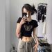 Women's American Retro Black Off-Shoulder Short Sleeve T-Shirt French Style Cinched Waist Top Sweet And Spicy Summer Dopamine Inducing Outfit_ecoleips.com
