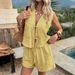Women's Vacation Vest & Shorts Set – Casual Linen Blend Lounge Outfit (Khaki/Beige/Brown/Yellow, S-Xl)_ecoleips.com