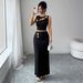 Summer New Style Women's Metallic Hollow Out Textured Sleeveless Top And Bodycon Long Skirt Set_ecoleips.com