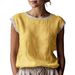 Women's round Neck Lace Sleeveless Cotton Linen Shirt Loose Fitting Solid Color European And American Style Spring/Summer New Arrival_ecoleips.com