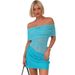 Fashion Off-Shoulder Mesh Hollow out Pleated Waist Short Dress for Women European And American Style Spring/Summer New Arrival_ecoleips.com
