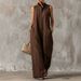 Women's Resort Style Jumpsuit Sleeveless Stand Up Collar Linen Button Down Loose Fit Wide Legs Relaxed Everyday Wear Versatile Feshion Trend_ecoleips.com