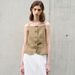 Women's Minimalist Linen Camisole Vest Short Style High-End Feel Front Button Design for Commuting_ecoleips.com