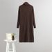 Women's Elegant Knitted Sweater Dress High Neck mid Length Base Dress for Autumn Winter below the Knee_ecoleips.com