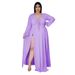 new fashion and sexy V-neck solid color large size dress for women with slit skirt design_ecoleips.com