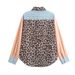 Women's Clothing Autumn New Fashion Print Leopard Stripes Contrast Color Stitching Interface Pocket Decoration Shirt Top_ecoleips.com