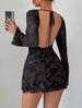 Women's Clothing Sexy Fashion New Printed Backless Dress Temperament Elegant Trumpet Sleeve Short Skirt_ecoleips.com