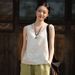 Original Retro Summer Thin Full Linen Solid Color Loose Base Camisole For Women Wide Shoulder Straps And No Sleeves With_ecoleips.com