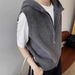 Aria Basics Slimming Texture! Layered Hooded Zip-up 100% Wool Knitted For Women, Loose Sleeveless Sweater Vest_ecoleips.com