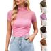 Women's Clothing High Collar Double Layer Mesh Short Sleeve Top_ecoleips.com