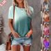 Summer Women's Round Neck Short Sleeve Top Tie Dye Print With Pockets_ecoleips.com