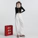 White Straight-leg Jeans For Women, 2025 Autumn New Women's Fashion, High-waisted, Loose-fitting, Drapey, Floor-length,_ecoleips.com