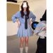 College-style Striped Shirt For Women, Early Autumn 2025 New French-style Waist-cinching High-end Elegant Short Dress_ecoleips.com
