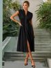 Summer Sexy Fitted Waist V Neck Pleated Zipper Dress For Women Elegant Clothing_ecoleips.com