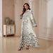 plus Size Women's Fashion Robe Dress SW2608 Long Sleeved Printed with Rhinestones New Style Muslim Clothing_ecoleips.com