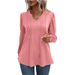 Women's Annual Fashion: Solid Color Casual Bubble-Sleeve V-Neck Long-Sleeve T-Shirt_ecoleips.com