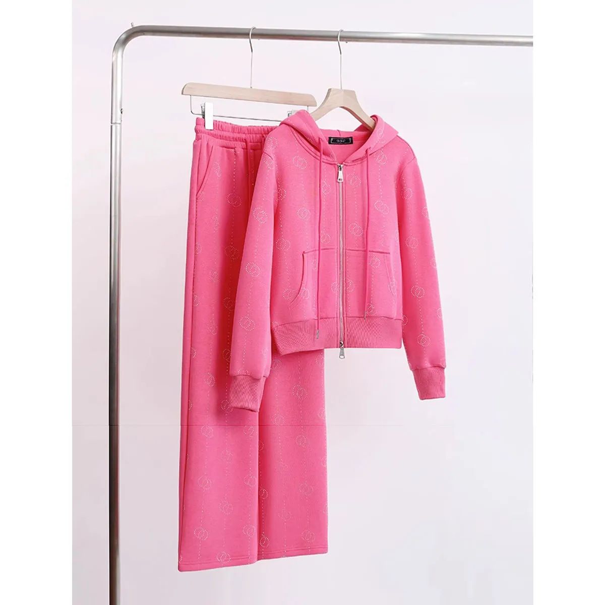 Women's Clothing Pink Sports Suit For Women, Fashionable And Stylish, Early Autumn Hot Diamond Hooded Sweatshirt, Casual Two Piece Suit_ecoleips.com
