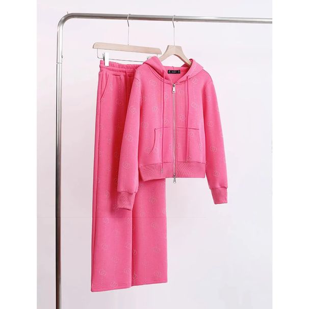 Women's Clothing Pink Sports Suit For Women, Fashionable And Stylish, Early Autumn Hot Diamond Hooded Sweatshirt, Casual Two Piece Suit_ecoleips.com