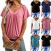 Women's V-Neck Ruffle Short Sleeve T-Shirt Soft Cotton Relaxed Fit Casual Blouse Summer Top_ecoleips.com
