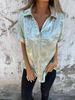 Verve 2025 Summer New Casual Loose Gold Foil Short Sleeve Turn-down Collar Shirt For Women_ecoleips.com