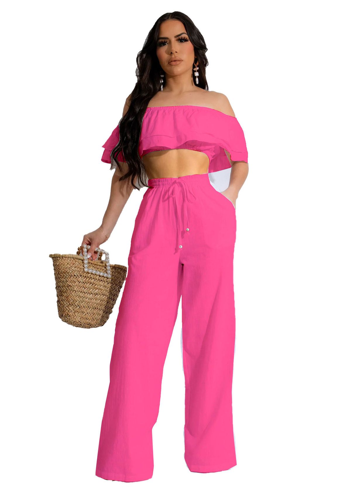 Casual Ruffled Two Piece Trousers Set Women's Clothing_ecoleips.com
