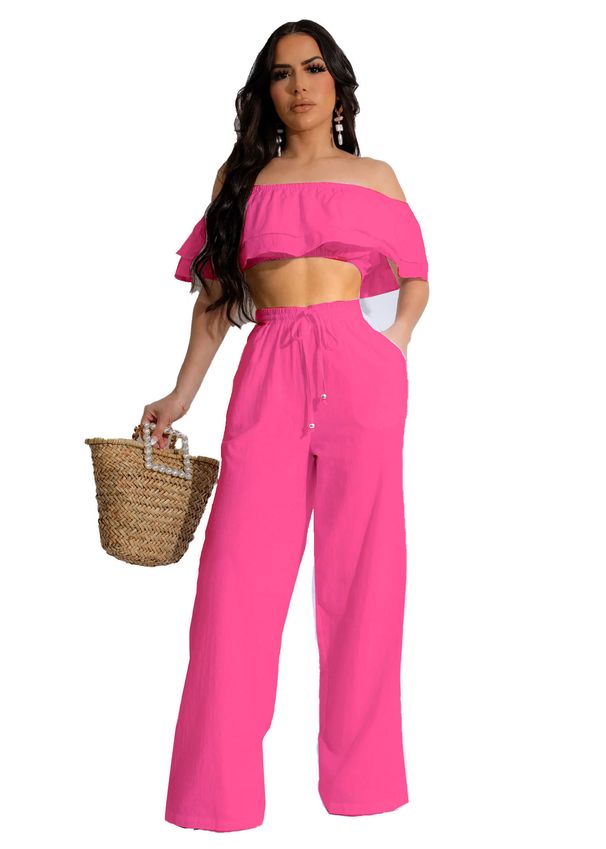 Casual Ruffled Two Piece Trousers Set Women's Clothing_ecoleips.com
