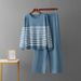 Spring Autumn Casual Fashion Set High Quality Striped Knit Top Wide Leg Trousers Two Piece Youthful Style_ecoleips.com