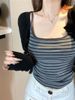 Korean-style Button-striped Camisole Cardigan Set, Autumn Version, Short Slim-fit Long-sleeve Top Two-piece Set_ecoleips.com