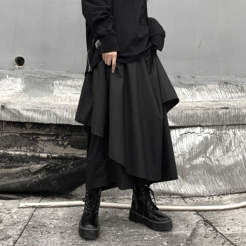 Women's High Waist Wide Leg Palazzo Pants Skirt Design Stretch-Free Polyester Black Gothic Dark Academia Casual Lounge Bottoms_ecoleips.com