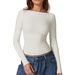 Women's Backless round Neck Long Sleeve T-Shirt European American Style Sexy Summer Pure Base Layer Inner Wear_ecoleips.com