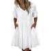Women's Clothing Three Colors And Five Sizes V Neck Solid Color Pocket Dress_ecoleips.com