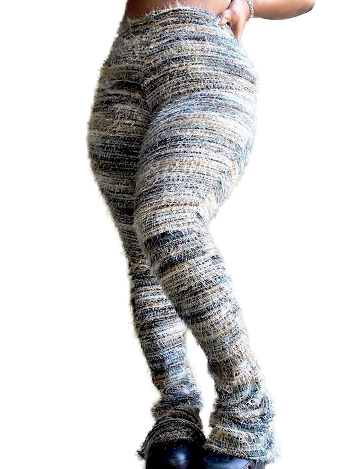 Women's Clothing Style Women's Colorful Striped Fluffy Furry Pants Personality Stacked Trousers For Formal & Casual For Women_ecoleips.com