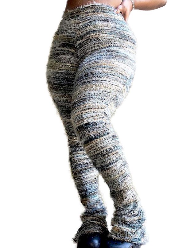 Women's Clothing Style Women's Colorful Striped Fluffy Furry Pants Personality Stacked Trousers For Formal & Casual For Women_ecoleips.com