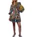 Women's Printed Turn-Down Collar Lantern Sleeve Ruffled Vintage Pleated Dress_ecoleips.com